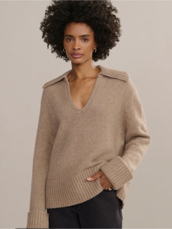 Jenni Kayne Sweaters - Jenni Kayne Cashmere Phoebe Polo Sweater - Undyed Stone